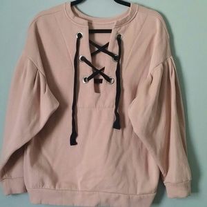 Lace Up Dusty Pink Sweater
